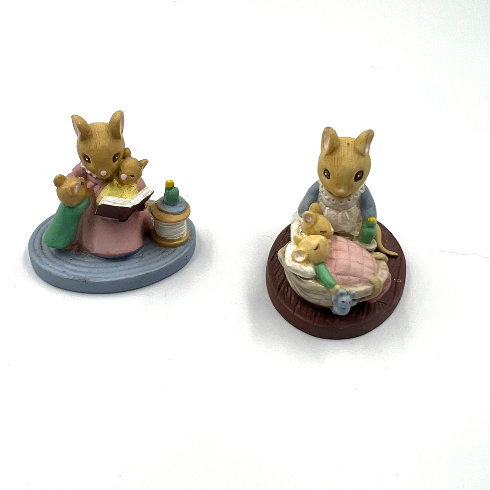 Vintage Avon Forest Friends Miniature Story‎ Time All Tucked In Mouse Figurines